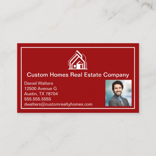 Modern Red Real Estate Company Realtor Photo 名刺 (正面)