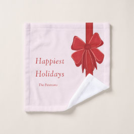 Modern Red Ribbon Bow Wrap Photo Christmas ウォッシュタオル