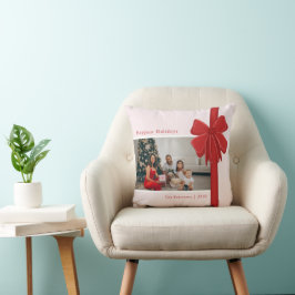 Modern Red Ribbon Bow Wrap Photo Christmas Gift クッション