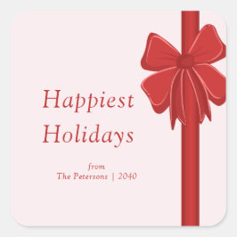 Modern Red Ribbon Bow Wrapped Christmas スクエアシール