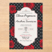 Modern Red Rose Elegant Black and Red Romantic  アクリル招待状 (正面)