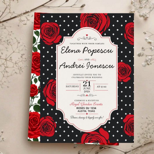 Modern Red Rose Elegant Black and Red Romantic  アクリル招待状