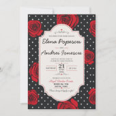 Modern Red Rose Elegant Black and Red Romantic 招待状 (正面)