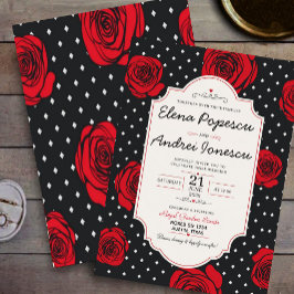 Modern Red Rose Elegant Black and Red Romantic 招待状