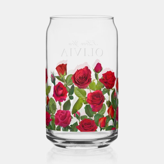 Modern Red Rose Minimalist Name I Love You ガラス缶 (裏面)