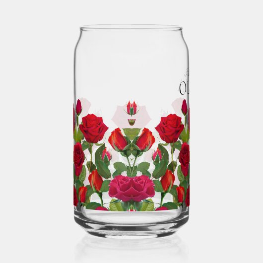 Modern Red Rose Minimalist Name I Love You ガラス缶 (右)