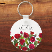 Modern Red Rose Minimalist Name I Love You キーホルダー (正面)