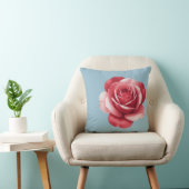 Modern Red Rose Throw Pillow on Dusty Blue Bold  クッション (椅子)