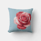 Modern Red Rose Throw Pillow on Dusty Blue Bold  クッション (正面)
