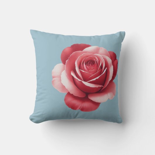 Modern Red Rose Throw Pillow on Dusty Blue Bold  クッション (正面)