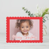 Modern Red Scallop Photo Christmas Merry Christmas シーズンカード (スタンド正面)
