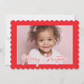 Modern Red Scallop Photo Christmas Merry Christmas シーズンカード (正面)