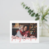 Modern Red Script Merry Christmas Photo ポストカード (スタンド正面)