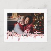 Modern Red Script Merry Christmas Photo ポストカード (正面)
