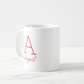 Modern Red Script Minimalist Simple Monogram コーヒーマグカップ (正面左)