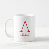 Modern Red Script Minimalist Simple Monogram コーヒーマグカップ (左)