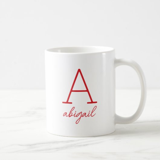 Modern Red Script Minimalist Simple Monogram コーヒーマグカップ (右)
