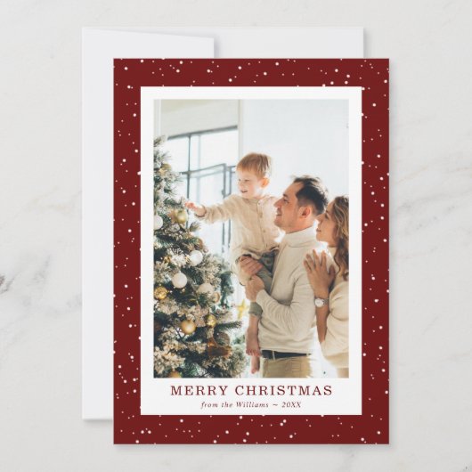 Modern Red Snow Photo Christmas Card シーズンカード (正面)