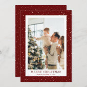 Modern Red Snow Photo Christmas Card シーズンカード (正面/裏面)