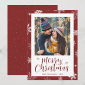 Modern Red Snowflake Photo Christmas Card シーズンカード (正面/裏面)