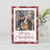 Modern Red Snowflake Photo Christmas Card シーズンカード (スタンド正面)