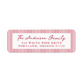 Modern Red Stripes Holiday Return Address ラベル (正面)