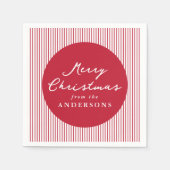 Modern Red Stripes Merry Christmas スタンダードカクテルナプキン (正面)