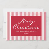 Modern Red Stripes Merry Christmas Non-Photo シーズンカード (正面)