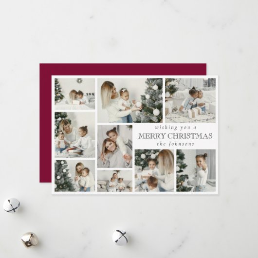 Modern Red Stylish Multi Photo Grid Holiday Card シーズンカード (正面/裏面インサイチュ)