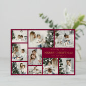 Modern Red Stylish Multi Photo Grid Holiday Card 箔シーズンカード (立ち正面)