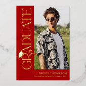 Modern Red Tassel 3 Photo Graduation 箔招待状 (正面)