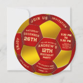 Modern Red Text Soccer Ball Birthday Invitation  セーブザデート (正面)