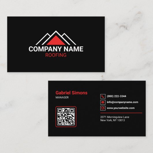 Modern Red Triangle Building Roofing QR Code 名刺 (正面/裏面)