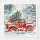 Modern red truck Christmas scene rustic napkins  (正面)