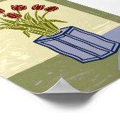 Modern Red Tulips in Blue Square Vase Art Poster  ポスター (角)