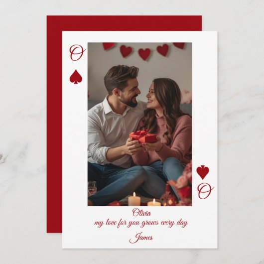 Modern Red Valentine’s Day Photo Card 招待状 (正面/裏面)