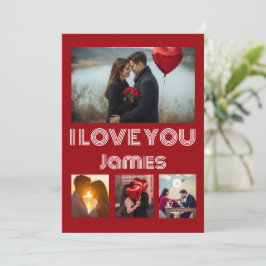 Modern Red Valentine’s Day Photo Card – 4 Photos 招待状