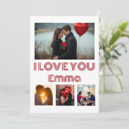 Modern Red Valentine’s Day Photo Card – 4 Photos 招待状