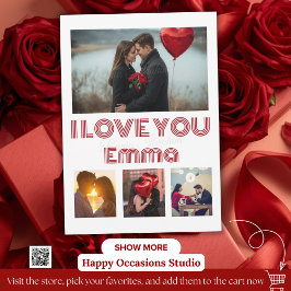 Modern Red Valentine’s Day Photo Card – 4 Photos 招待状