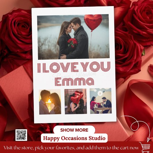 Modern Red Valentine’s Day Photo Card – 4 Photos 招待状