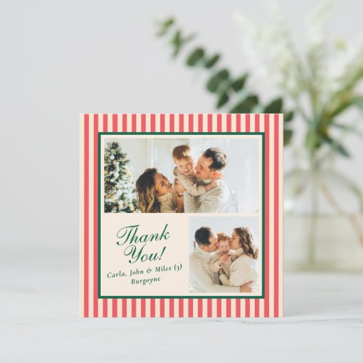 Modern Red Vertical Stripe 2 Photo サンキューカード (スタンド正面)
