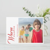 Modern Red Warm Wishes Two Beach Family Photo シーズンカード (スタンド正面)