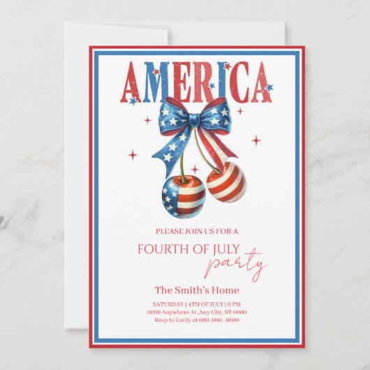 modern Red White &Blue 4th of July Party 招待状 (正面)