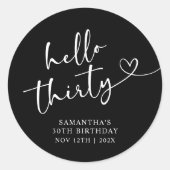 Modern Red White Hello 30th Birthday ラウンドシール (正面)