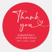 Modern Red White Hello 30th Birthday ラウンドシール (正面)