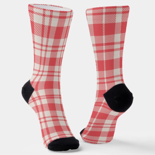 Modern Red & White Pattern ソックス (傾斜あり)