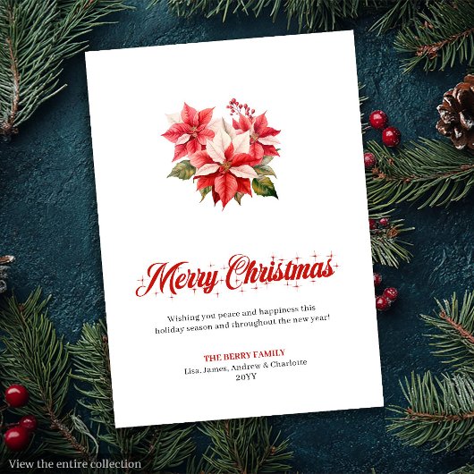 Modern Red White Poinsettia Bouquet Holiday Cards シーズンカード