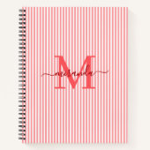 Modern Red & White Stripes Monogram Name ノートブック (正面)
