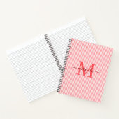 Modern Red & White Stripes Monogram Name ノートブック (内部)