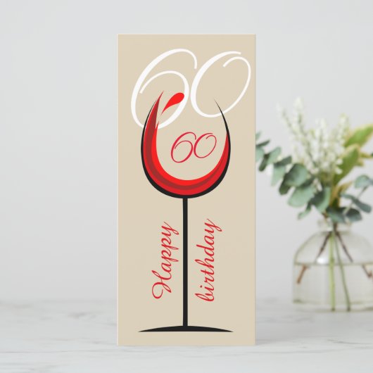 Modern Red Wine Glass Script 60th Birthday  カード (スタンド正面)